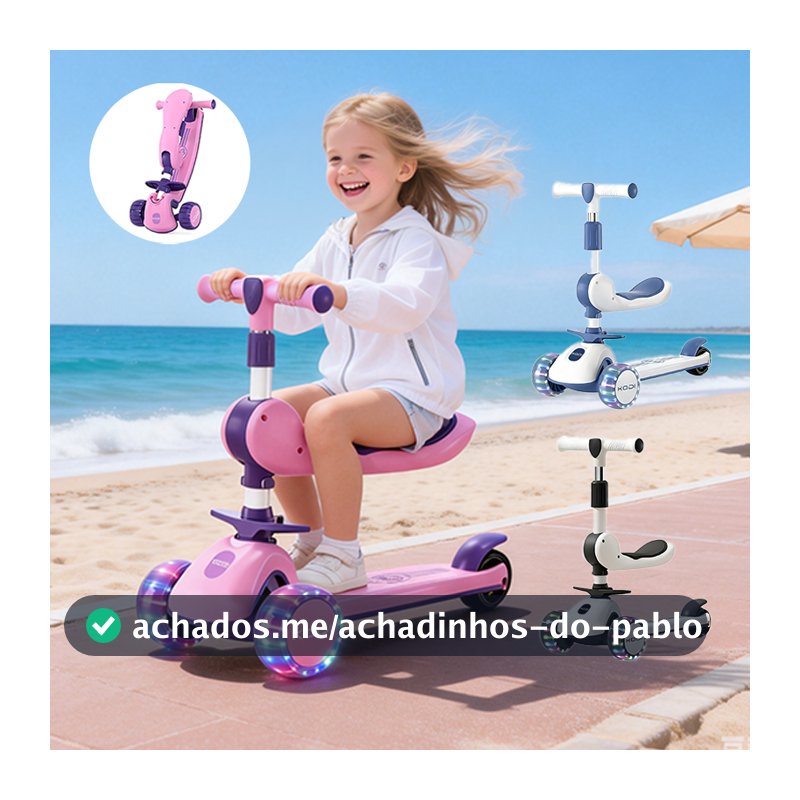 Patinete Infantil 3 Rodas De Led Musical Ajustável Dobrável Scooter Crianças e Guidão Ajustável P15