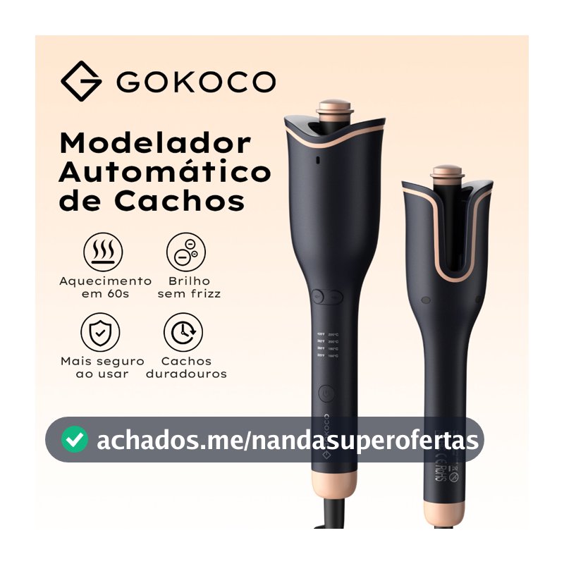 GOKOCO Modelador Automático de Cachos Aquecimento 60s íons negativos Brilho sem frizz Modelagem rapida Cachos duradouros