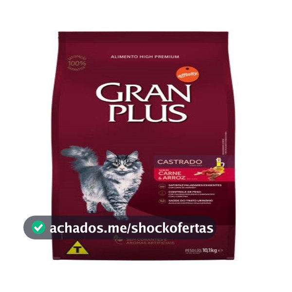 Ração Granplus Menu para Gatos Castrados sabor Carne e Arroz 10,1kg