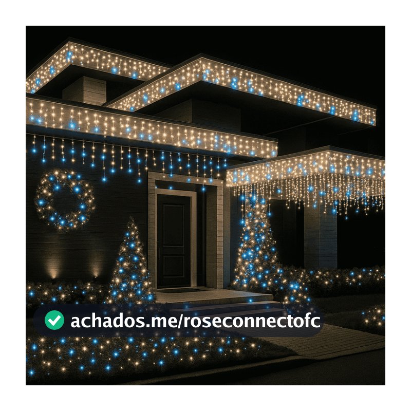 Cascata 400 Leds Com Strobo 10 Metros Prova D'água 31v Bivolt Natal Branco Quente Decoração