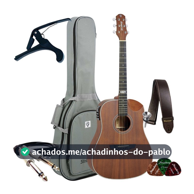 Kit Violão Strinberg Folk Elétrico SD201HC Half Cutaway + Acessórios