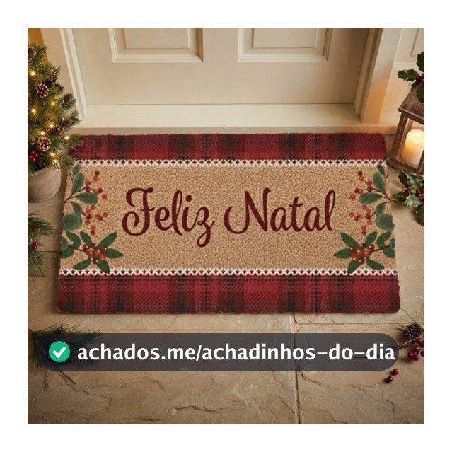 Tapete de Natal Fibra de Coco Antiderrapante Capacho Decorativo Entrada Xadrez Premium Casa Apartamento