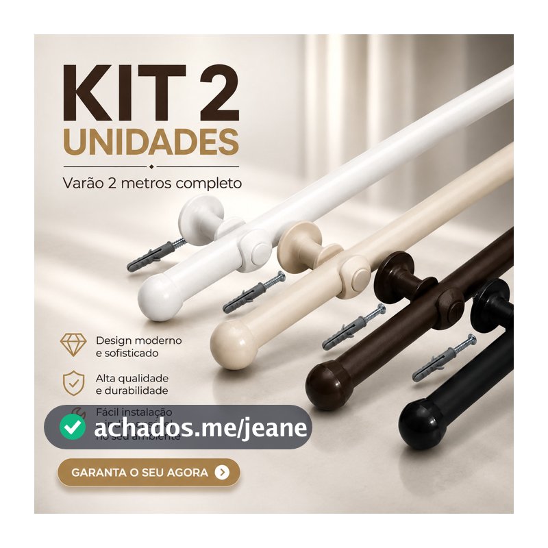 Kit 2 Unidades de Varão 2,00 Metros De Cortina 19mm Completo
