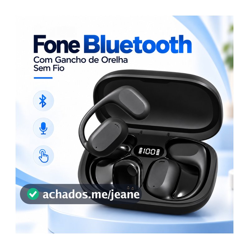 Fone Bluetooth Com Gancho De Orelha Sem Fio Microfone Controle Toque
