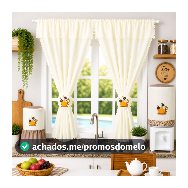 Cortina de Cozinha Decorativa 2,20x1,30 Elegante, Delicada e Perfeita para Deixar Seu Lar Aconchegante
