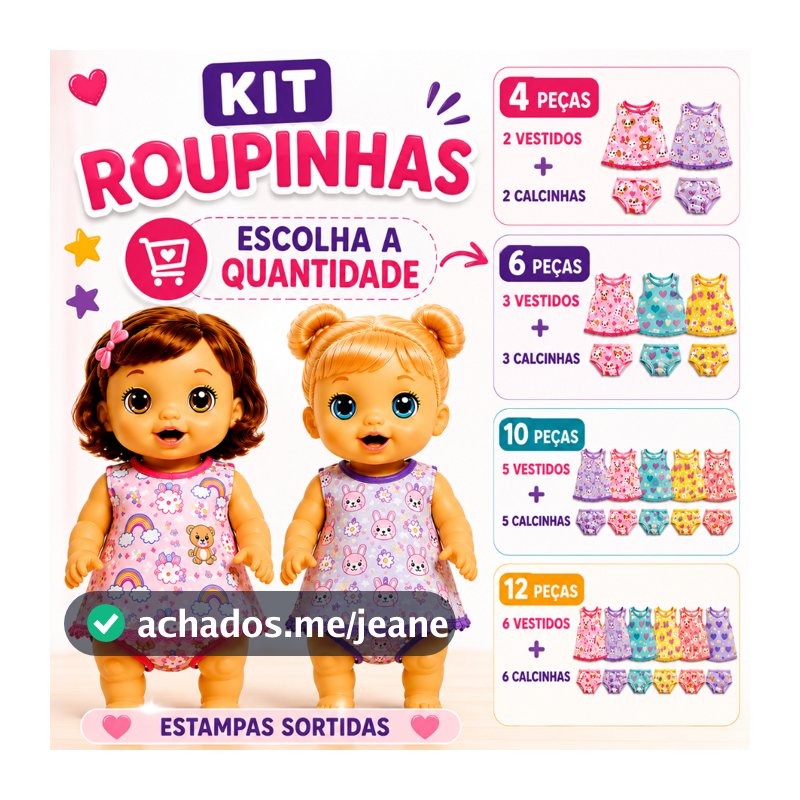 Kit Roupinhas Boneca + Calcinhas Baby Alive - My Little - Little Mommy - Para Bonecas de 30 cm