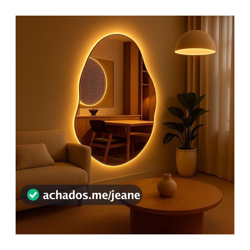 Espelho Grande Orgânico Decorativo Lapidado com Led para Sala Quarto Banheiro Cozinha