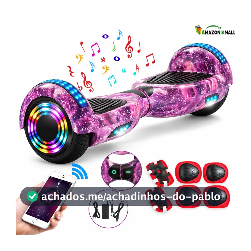 Hoverboard Infantil 6.5" - Skate Elétrico com LED Inteligente Bluetooth e Bateria Forte