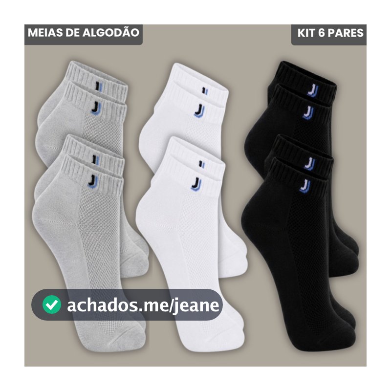 Kit 12 Meias Soquete premium Algodão Unissex 6 Pares para o dia a dia