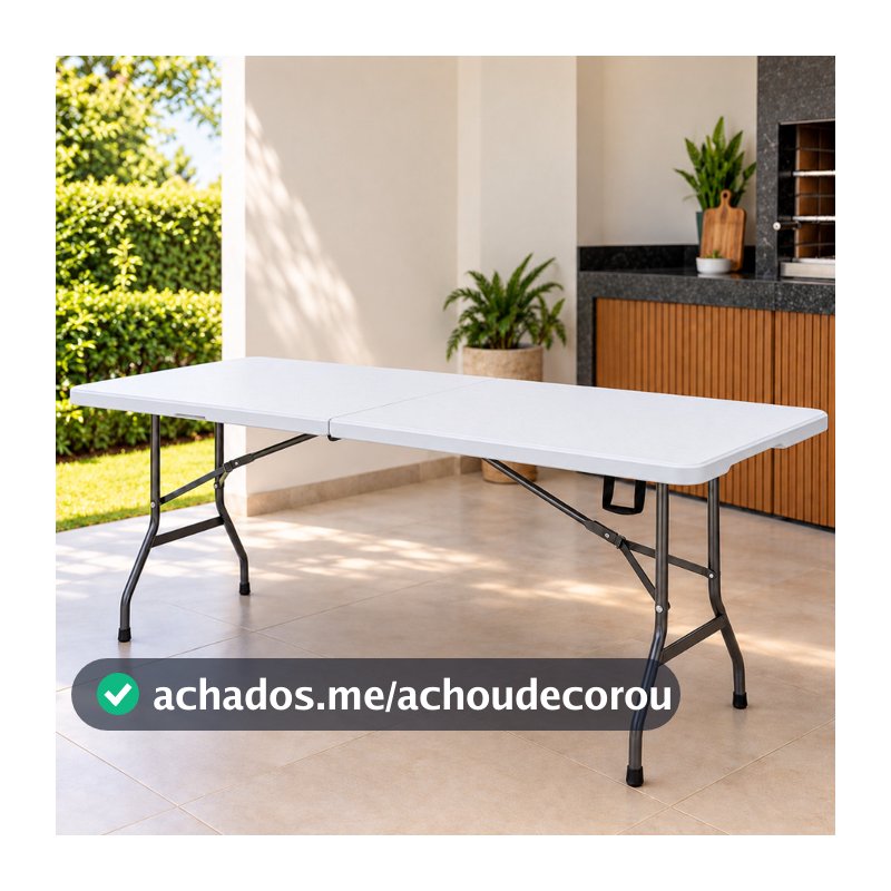 Mesa Dobrável Vira Maleta Portátil Jardim Camping 1,80m com Alça Suporta ate 150KG