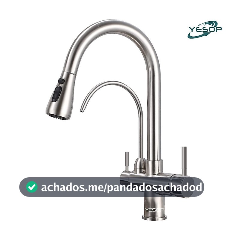YESOP Torneira Cozinha Gourmet Com Saída Para Filtros Misturador Monocomando Extensível Inox 40cm