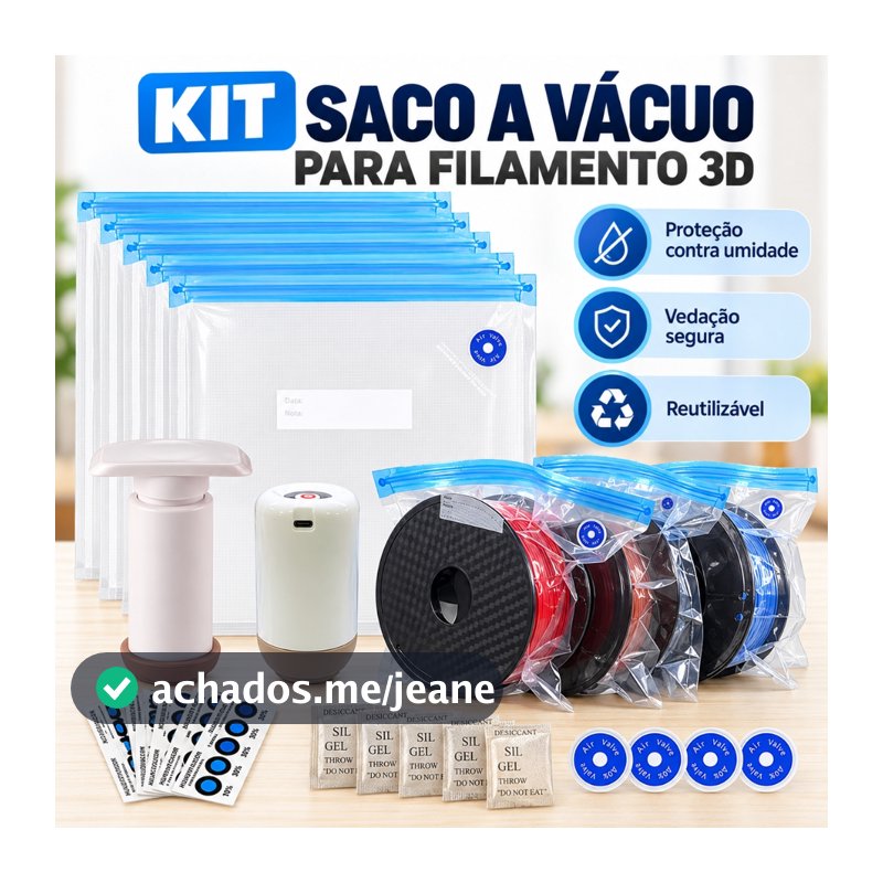 10 Kit Saco a Vácuo para Filamento 3D PLA PETG ABS - Antiumidade com Bomba Manual ou Automática