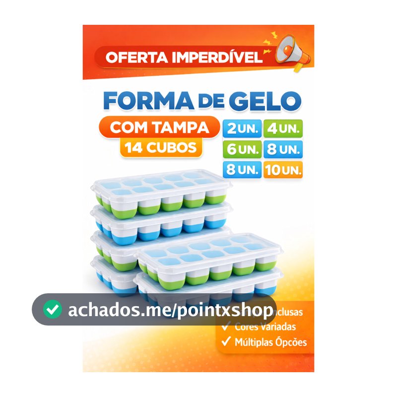 Forma de Gelo com Tampa Rígida Fundo Silicone Flexível Retangular 14 Cubos - Ideal para Papinha de Bebê, Caldos