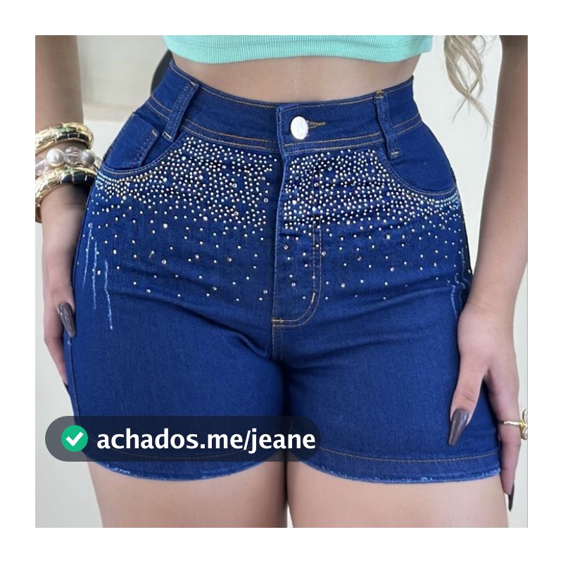 Short Jeans com brilho feminino, customizado com lycra (estica) três cores, cintura alta
