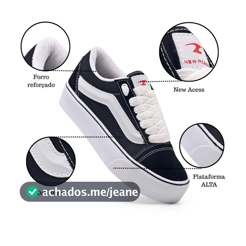 Tênis New Acess Feminino Plataforma Sola Alta Casual Palmilha Confortável Promoção Envio Imediato