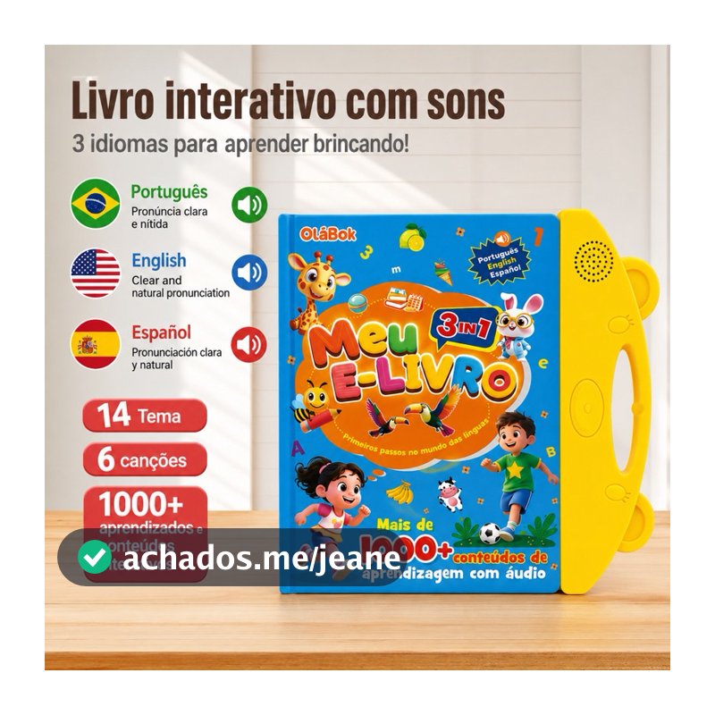 Livro Interativo com Som - Aprendizagem Bilíngue Português/Inglês/Espanhol - Touch & Sound - Multitemas