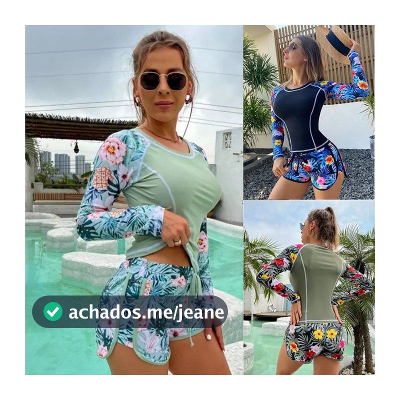 Conjunto De Maiô Feminino De Manga Longa Com Proteção Solar