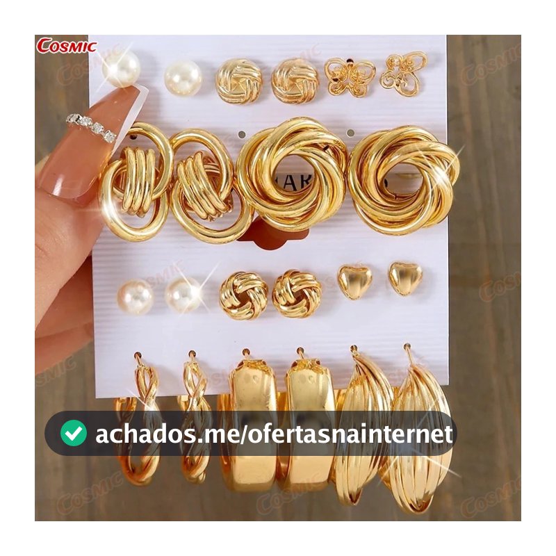 KIT12 Conjunto Elegante Brinco Com Argola De Ouro Brincos De Pérola Para Mulheres Joias Acessórios-CO
