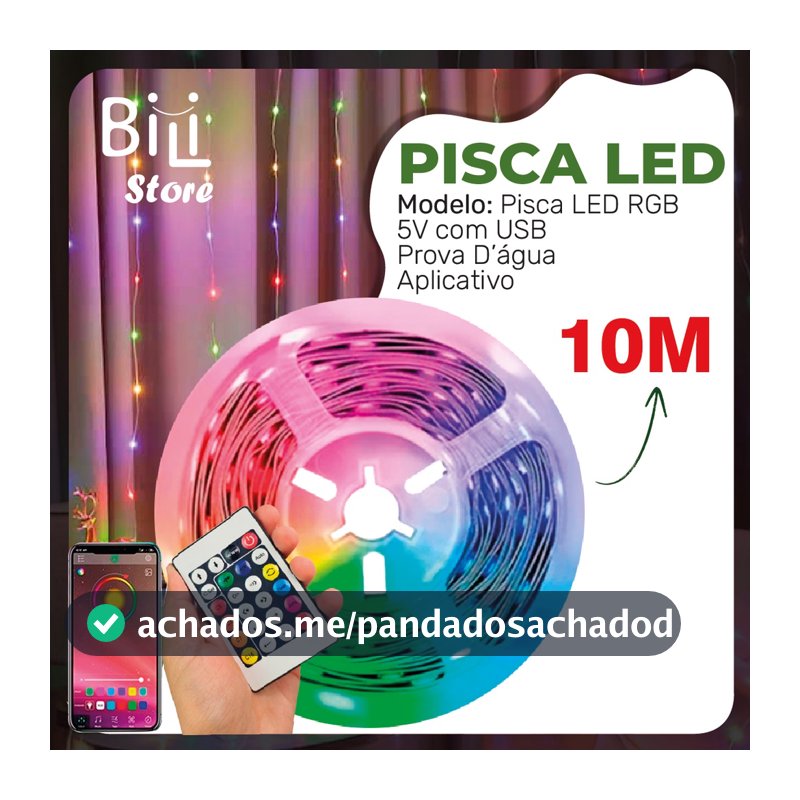 Pisca LED RGB 10M USB + CONTROLE | Controle por aplicativo | A prova d'água | Pisca-Pisca para Decoração de Natal | Ano Novo | Pisca-Pisca