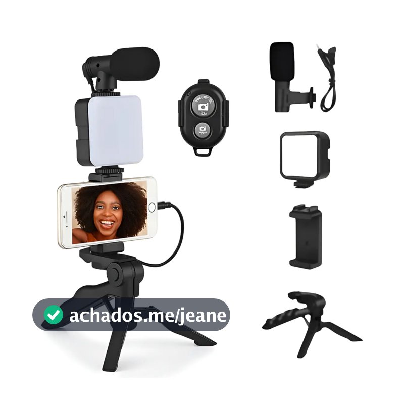 Tripé Estabilizador de Mão kit 5 em 1 gimbal Microfone Celular Gravação De Vídeo