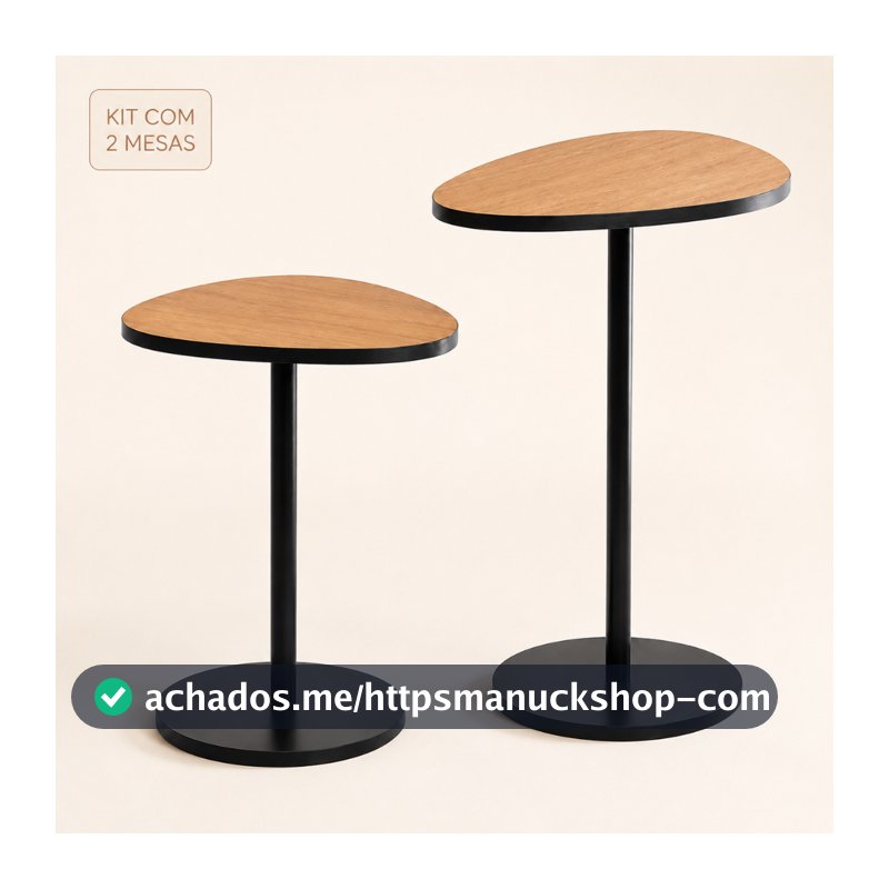 Kit 2 Mesas de Centro ou Laterais para Sala Sofá Mesa de Canto Orgânica Moderna em MDF e Ferro