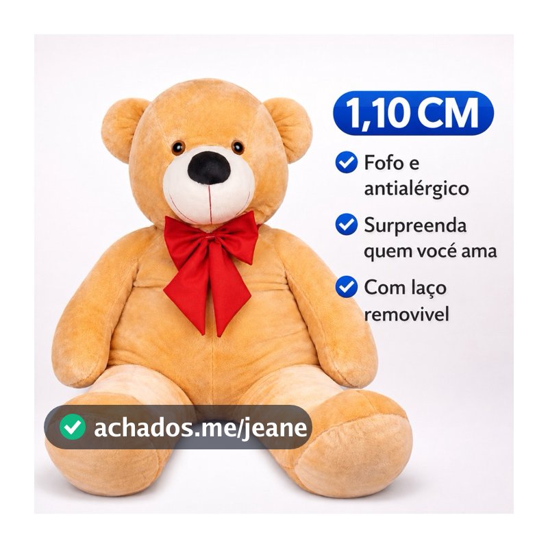 Urso Gigante Pelúcia Grande Teddy Com Laço 1,10m Super Macio Premium Presente Fofo namorados