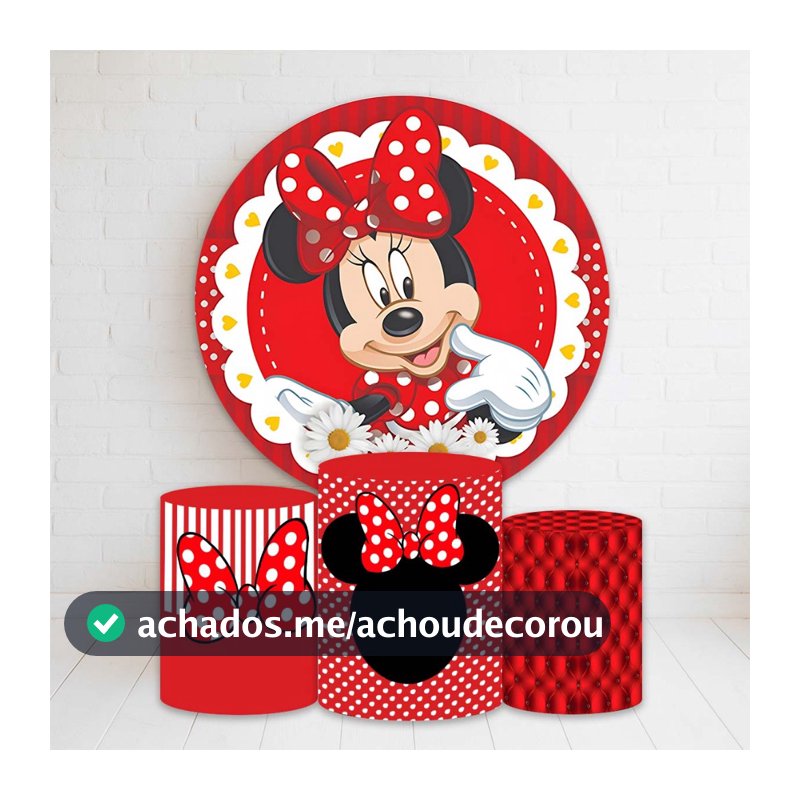 Kit Painel Redondo + Trio Capas Cilindro Sublimado 150x150 Completo Varios Temas Minnie