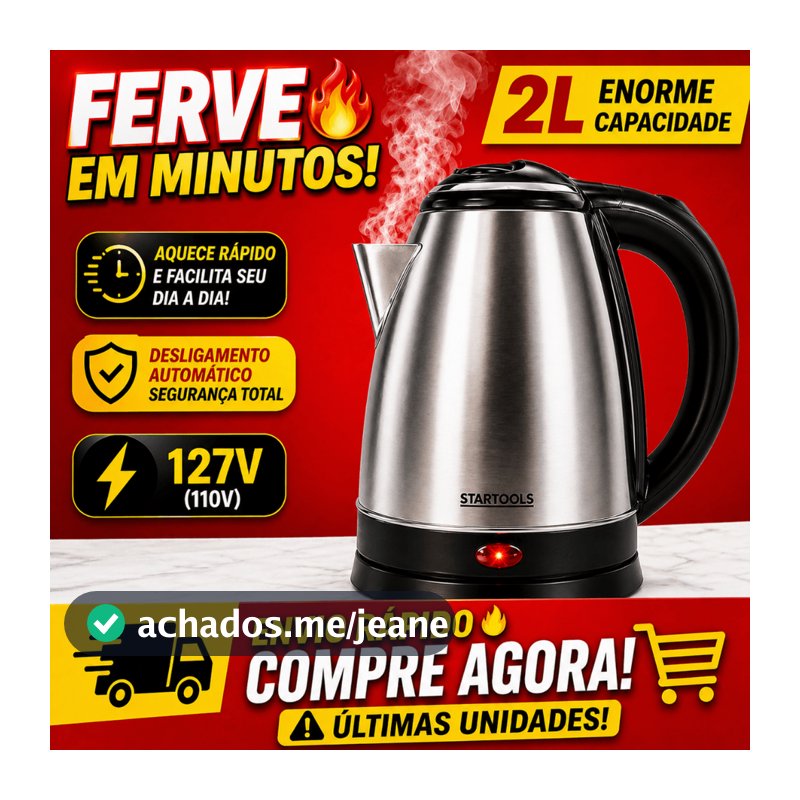 🔥 Chaleira Elétrica 2L Inox 127V Ferve Rápido 1000W Desliga Automático Café Chá Presente 🚀