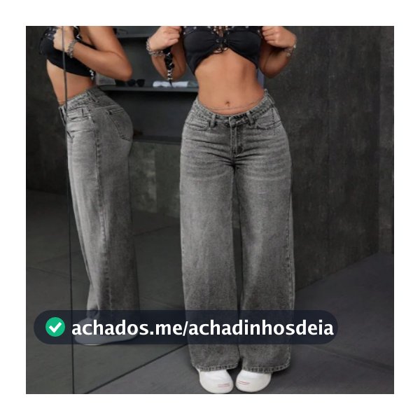 Calça Jeans Wide Leg Marmorizada Grafite Cintura Alta Levanta Bumbum 34 ao 46 Perna Larga Pantalona