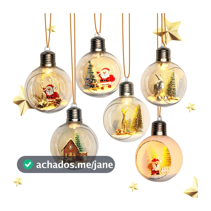 Bolas Natalinas Artesanais Kits até 4 un Led Decoração Árvore d Natal Enfeites Natalinos Papai Noel Presépio Boneco Neve