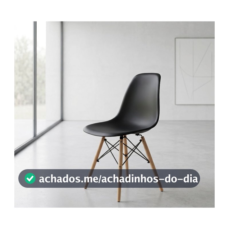 Cadeira Eames, Polipropileno Preto Base Madeira