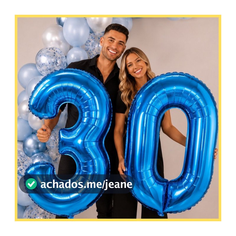 Kit 2 Balões Metalizados Número 32 Pol (80 cm) Grande azul para Aniversário e Decoração de Festas