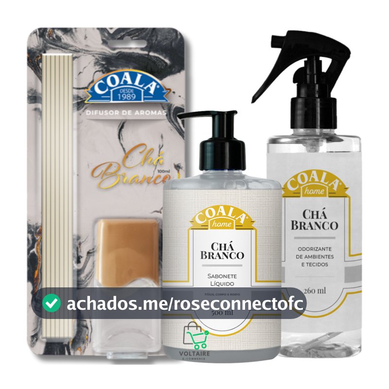 Kit Coala Chá Branco 3 itens sabonete difusor odorizante spray cheirinho