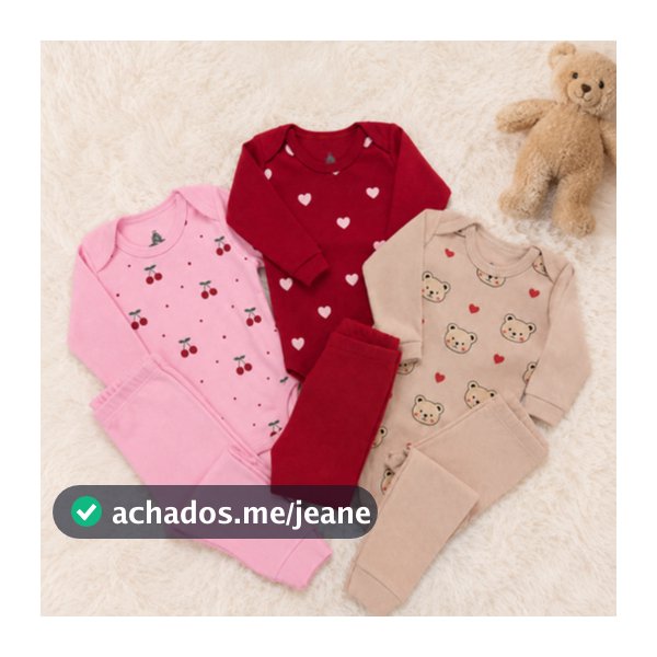 Kit 6 Peças Conjunto Bebê Menina (3 Body Manga Longa + 3 Calça) 100% Algodão RN ao GG Estampado
