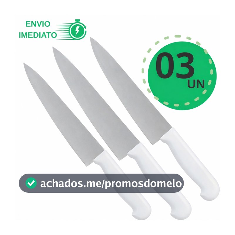 Kit 3 Faca Cozinha Inox 8" Corta de Verdade  Line Design  Corte Perfeito Já Vem Amolada