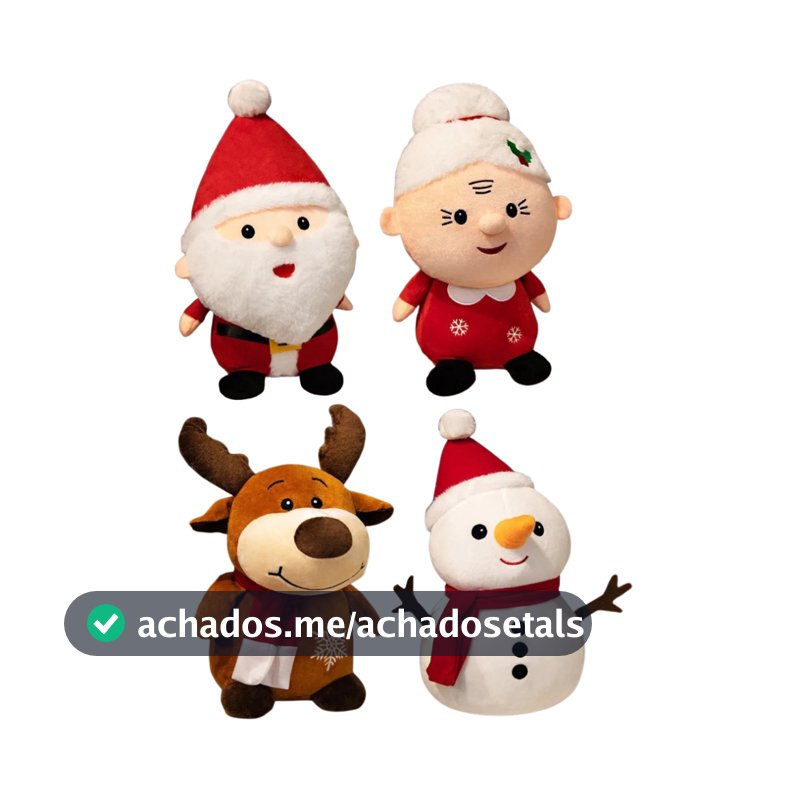 Pelúcias de Natal 25cm - Papai Noel, Mamãe Noel, Rena e Boneco de Neve - Feliz Natal Presentes Ursinho Festa Decoração