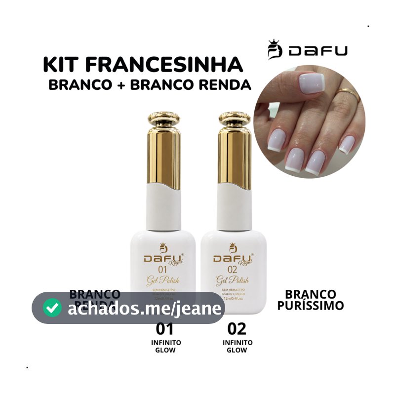 Kit Francesinha Esmalte em Gel Dafu 12ml Sem TPO/HEMA Branco Renda + Puríssimo Nails Unhas Designer