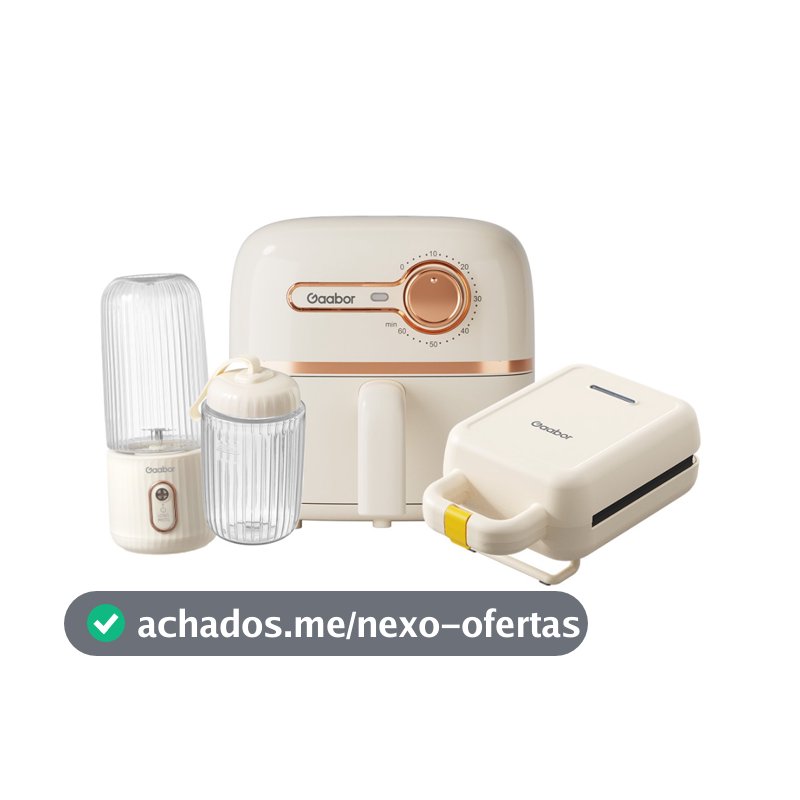 Fritadeira Sem Oleo Portatil Gaabor Kit Cozinha 3 em 1 Air Fryer Sanduicheira Liquidificador para Casa Viagem Presente