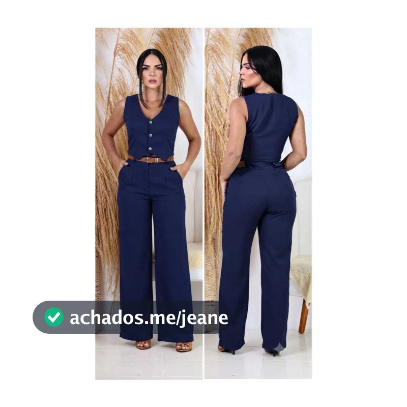 Conjunto Alfaiataria Feminino Colete e Calça Com Cinto Pantalona Moda Social Envio Imediato