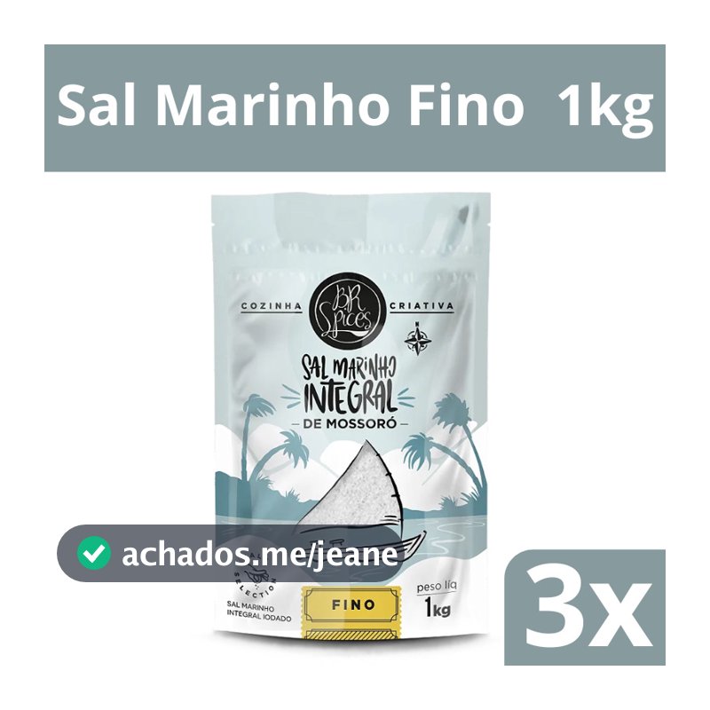 Sal Marinho Integral Fino Mossoró BR Spices 1KG OU 500G Natural Não Refinado Rico em Minerais Pouch