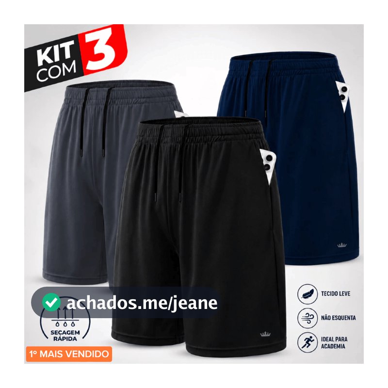 Short Bermuda Masculino Kit 3 Academia Fitness Esportivo Futebol Corrida Praia Treino com Bolsos