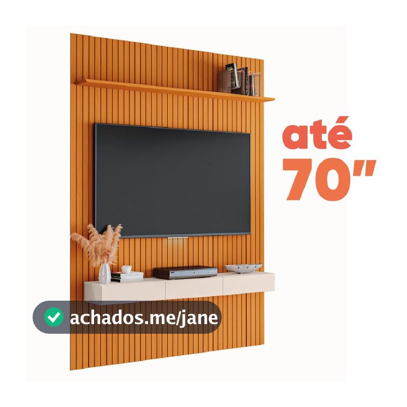 Painel para TV até 70 Polegadas 1,80x2,40m Ripado com Nicho Arbo Cedro/Off White EDN