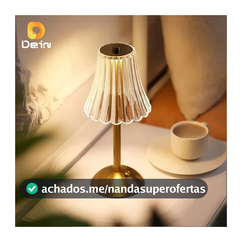 Luminária Retrô de Mesa LED Recarregável com Cúpula Transparente e Controle por Toque Dourada