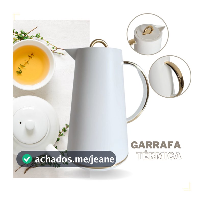 Garrafa Térmica 1 Litro Café Chá Dourada e Branca Samira
