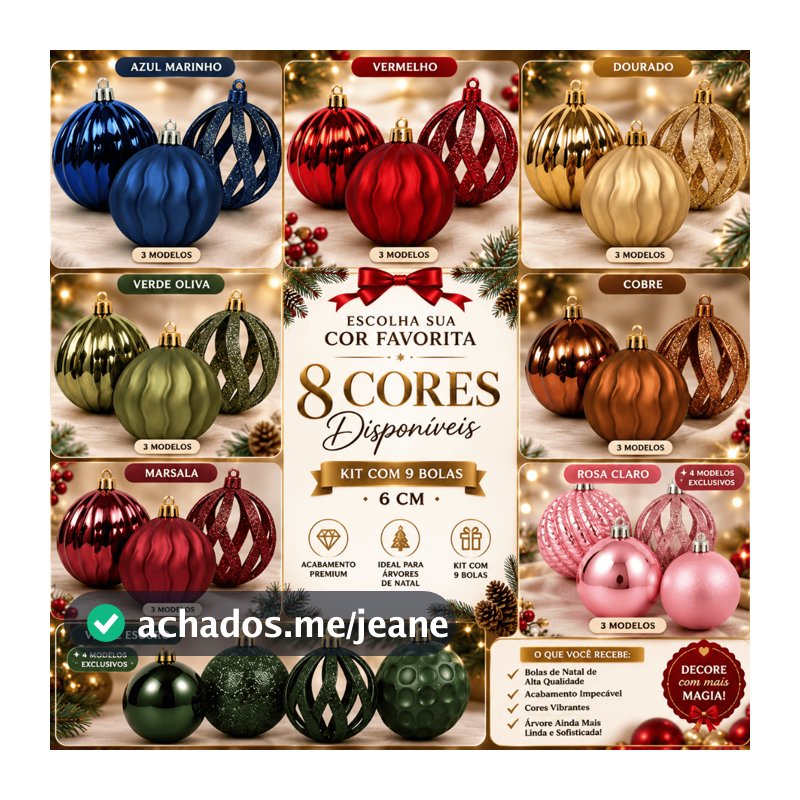 Kit 9 ou 18 Bolas De Natal 6 Cm Enfeites Premium Para Árvore Sofisticada Cobre Dourado Vermelha Verde Azul Rosa