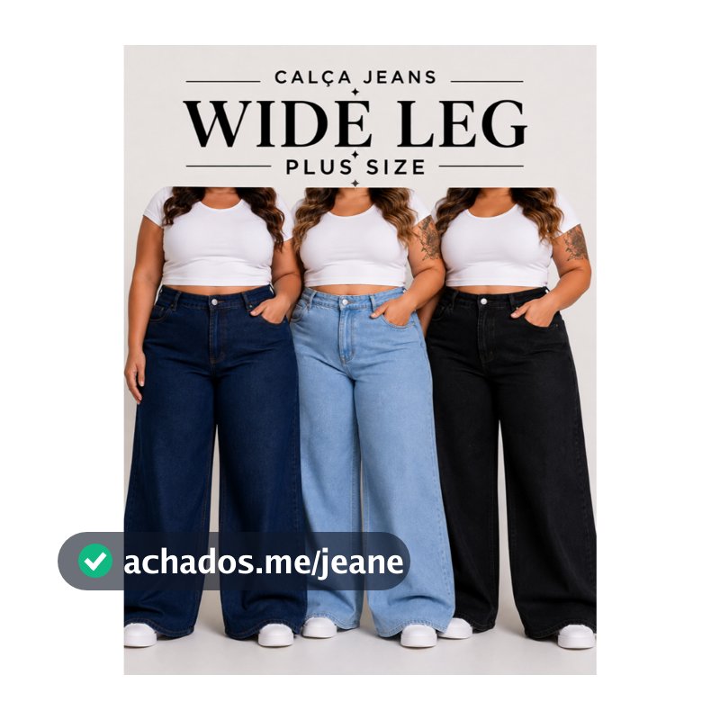 Calça Jeans Wide Leg Plus Size Feminina Cintura Alta Modelagem Pantalona 46 ao 54
