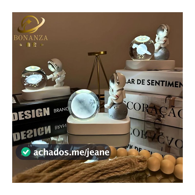 Luminária De Mesa Bola De Cristal (900859/60/61/62) Astronauta - Galáxia, Lua, Sistema Solar, Planetas, Universo
