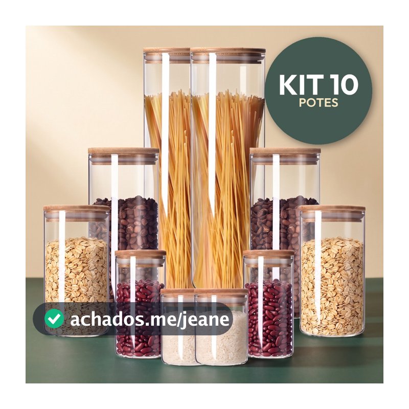 Kit Potes de Vidro Herméticos Tampa Bambu para Mantimentos Grãos Café Resistente e Organiza Cozinha Zelvi