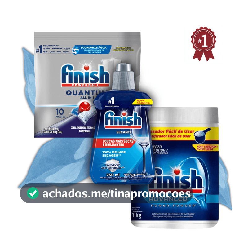 Finish Detergente Pó 450g/1kg e Detergente Tablete 10tabs e Secante 250ml Lava Louças Original