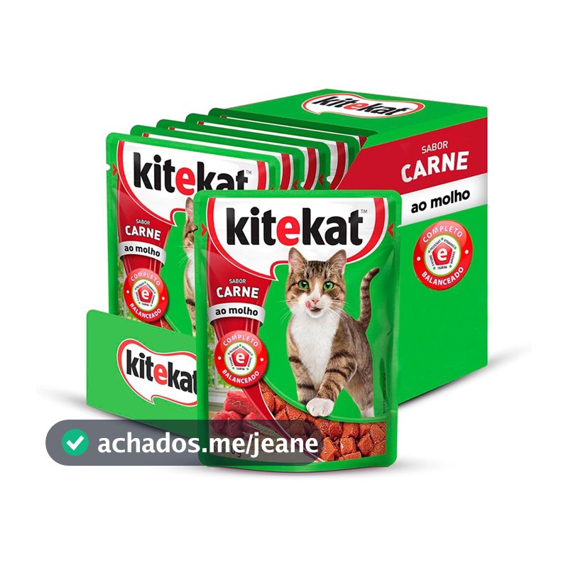 Kit 12 un. Ração Úmida Kitekat Sachê Gatos Adultos Carne ao Molho 70g